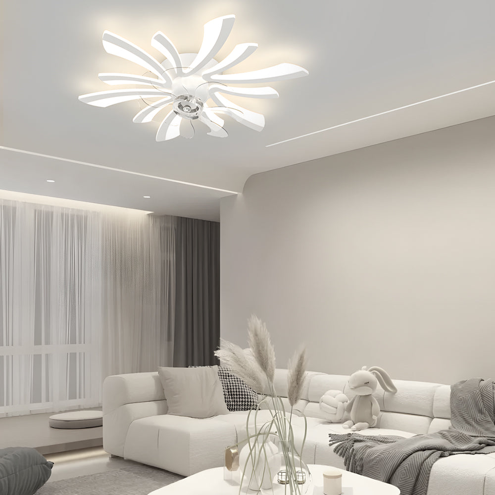 Modern Floral Acrylic Ceiling Fan with Three Step Dimming Light for Bedroom and Dining Room