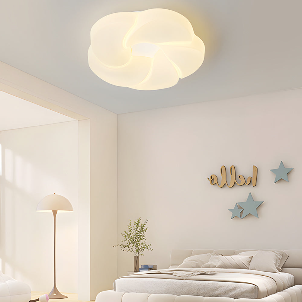 Modern Milky White Rose Flower LED Ceiling Light with Three Step Dimming for Bedrooms