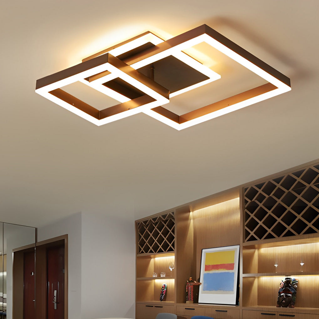 Geometric Brown LED Square Ceiling Light Semi Flush Mount Modern Aluminum Fixture