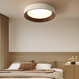 Modern Wood Grain Round LED Ceiling Light Iron 3 Step Dimming Flush Mount Fixture
