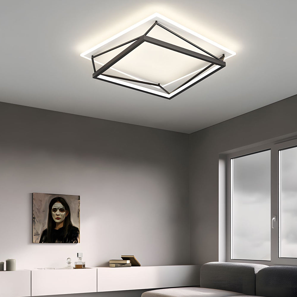 Modern Geometric Black LED Flush Mount Ceiling Light for Bedroom and Dining Area