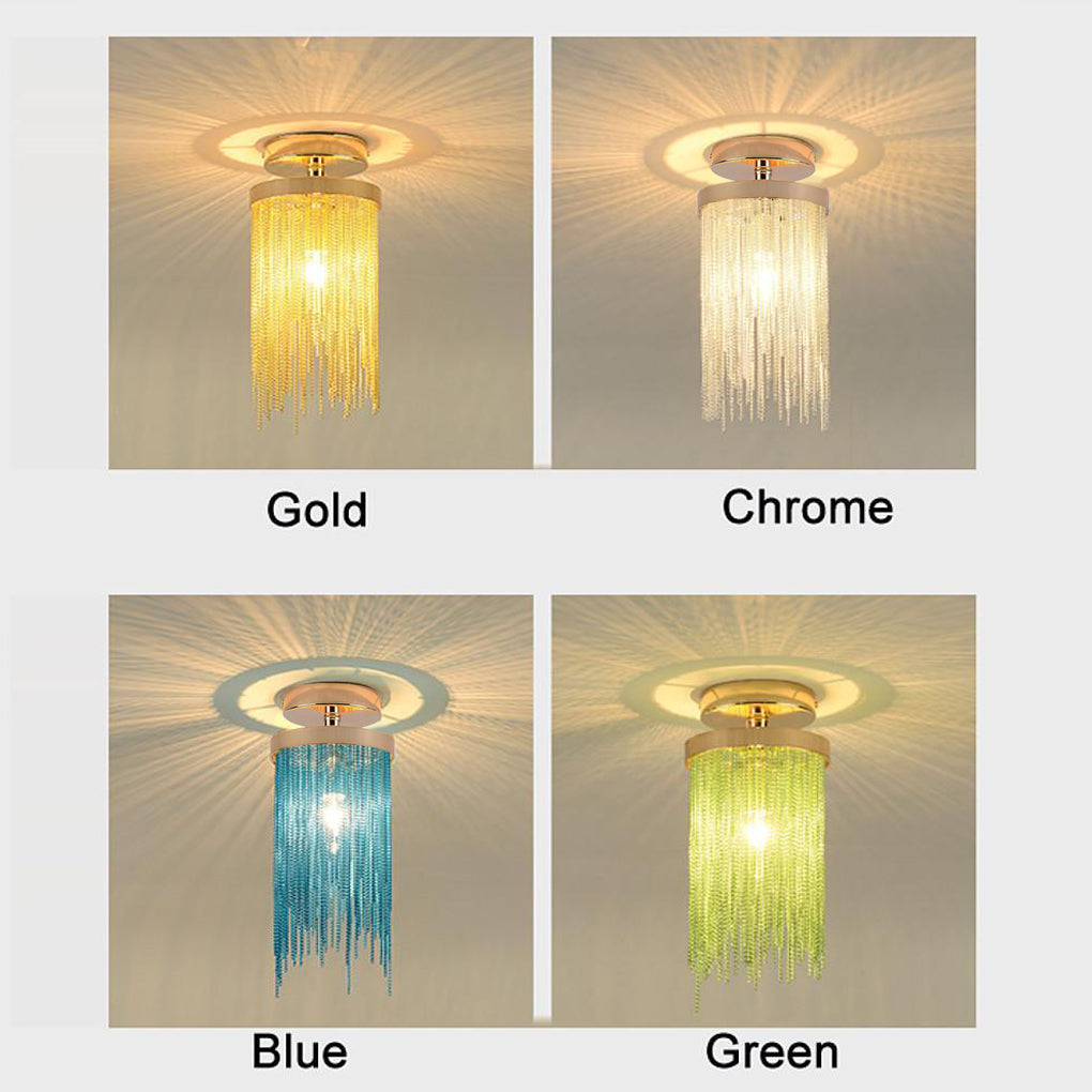 Modern Farmhouse Tassel Metal Semi Flush Mount Ceiling Light for Bedroom Hallway and Entryway Decor
