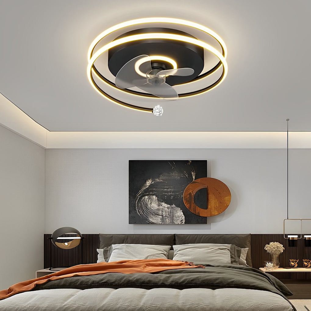 Modern 20 Inch Low Profile Bladeless Ceiling Fan with Dimmable LED Light for Bedroom and Dining Room