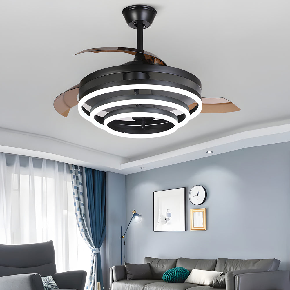 Modern Retractable Blade Ceiling Fan with 3 Color LED Light and Remote Control for Living Room