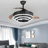 Modern Retractable Blade Ceiling Fan with 3 Color LED Light and Remote Control for Living Room