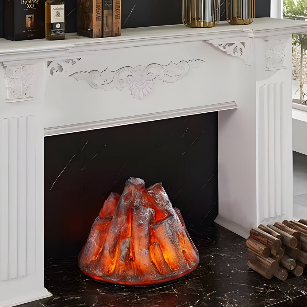 Realistic LED Resin Firewood Charcoal Simulation Flame Lamp for Indoor Decor