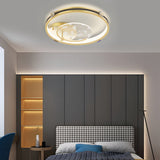 Modern Gold Feather Pattern Round LED Ceiling Lamp with Three Color Dimming Modes