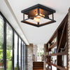 Industrial Square Metal Ceiling Lamp Rustic Black Iron Frame Flush Mount Light for Farmhouse Bedroom and Entryway