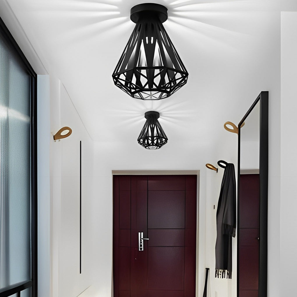 Modern Industrial Metal Cage LED Flush Mount Ceiling Light for Hallway and Entryway