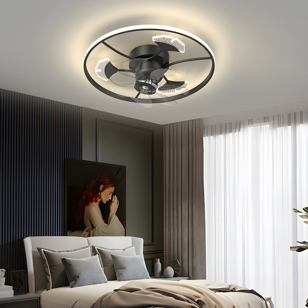 Modern Ginkgo Leaves Decor Flush Mount Ceiling Fan with 3 Color Dimming Light