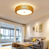 Modern Round Wooden LED Ceiling Light for Bedroom with 3 Step Color Dimming