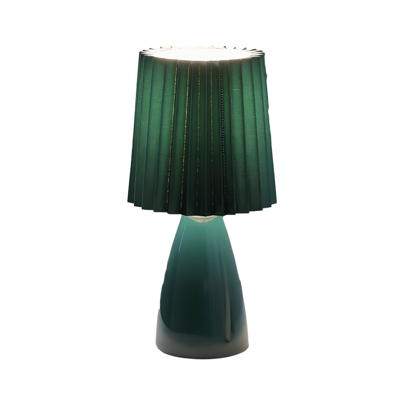 Modern 12 Inch Pleated Shade Glass Table Lamp with 3 Step Dimming and USB Power