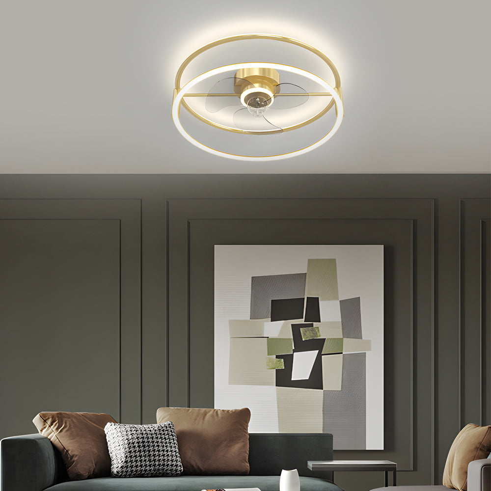 Modern Minimalist Ring LED Bladeless Ceiling Fan with 3 Color Dimming Flush Mount Light