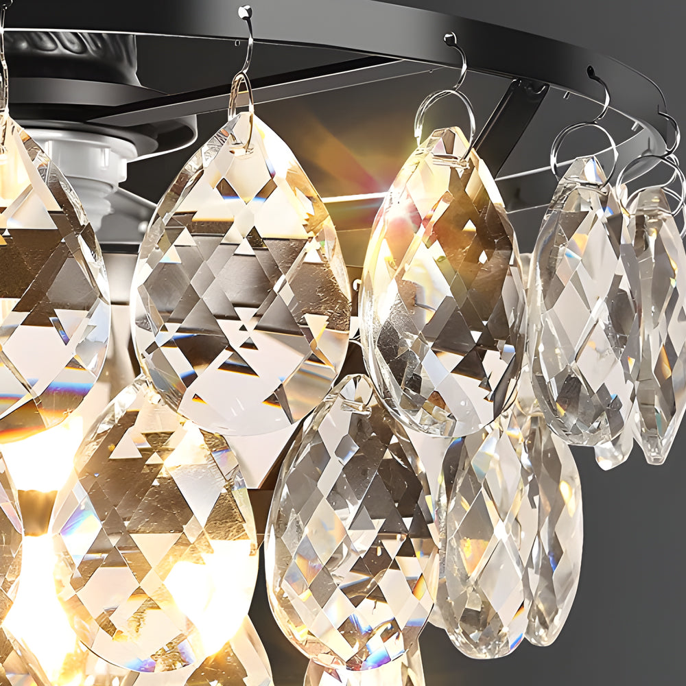 Modern Round Crystal Flush Mount Ceiling Light in Matte Black for Bedrooms and Corridors