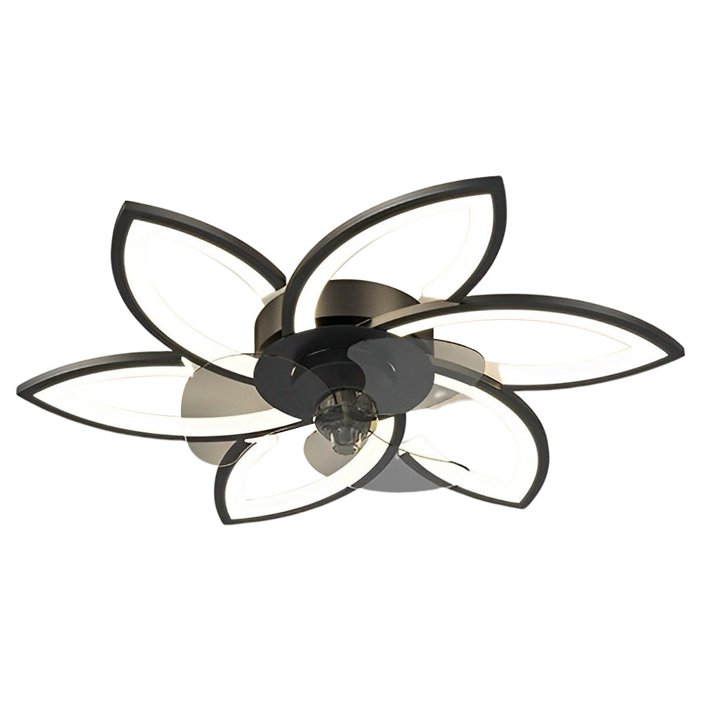Modern Flower Flush Mount LED Ceiling Fan Smart Dimmable Low Profile Lighting for Bedroom