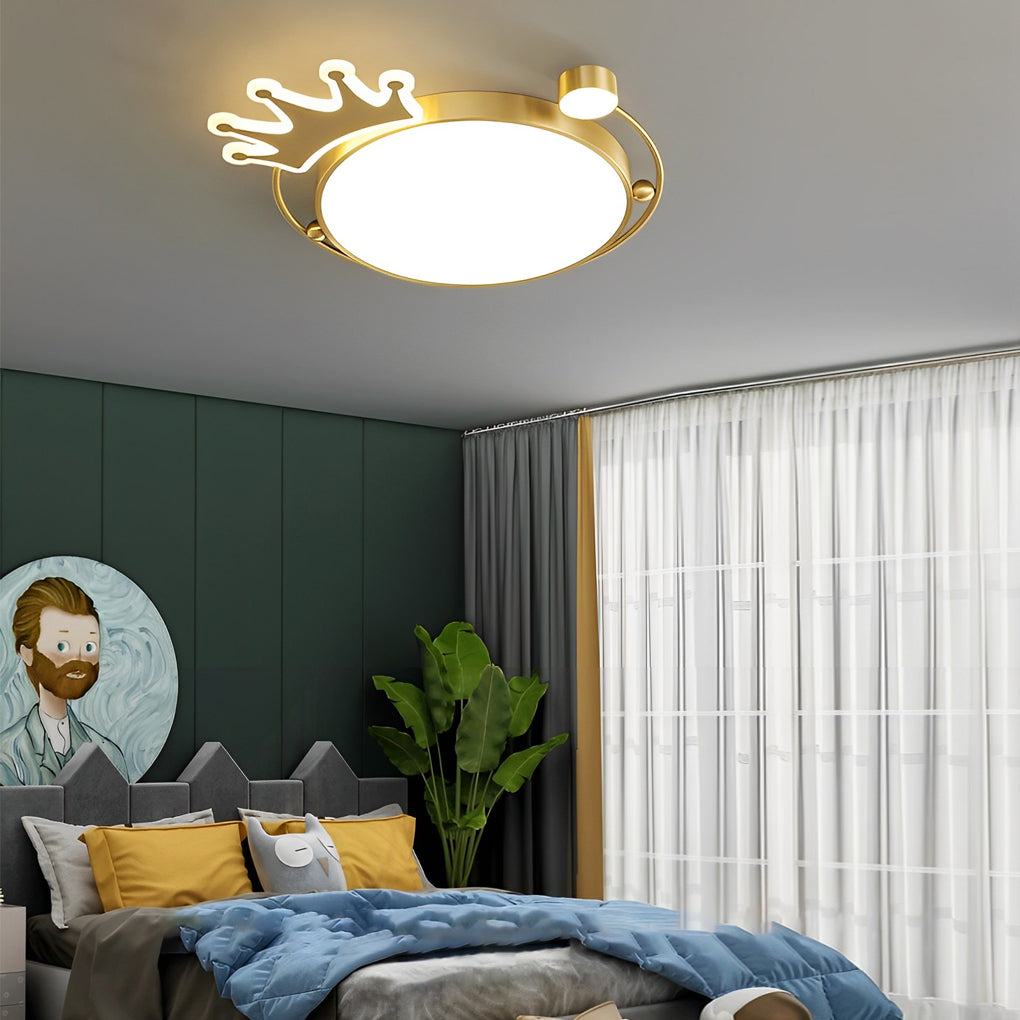 Modern Copper Crown LED Flush Mount Ceiling Light with 3 Color Dimming
