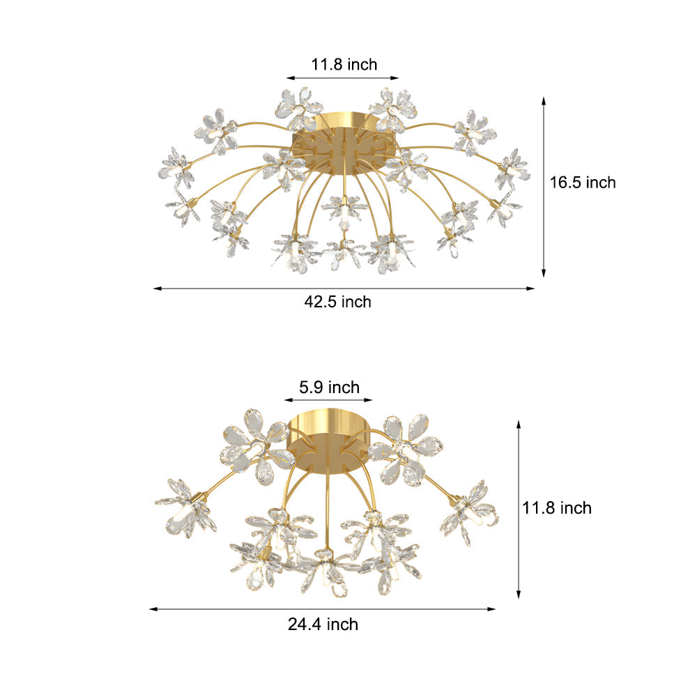 Modern Gold Crystal Dandelion Ceiling Light Fixture with Three Step Dimming Flower Design