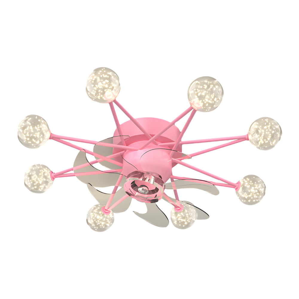 Modern Starry Design Ceiling Fan with 3 Color Dimming Light for Childrens Bedroom