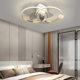 Modern 2 Ring LED Ceiling Fan with 3 Color Dimming for Bedroom Living Room Black and Gold