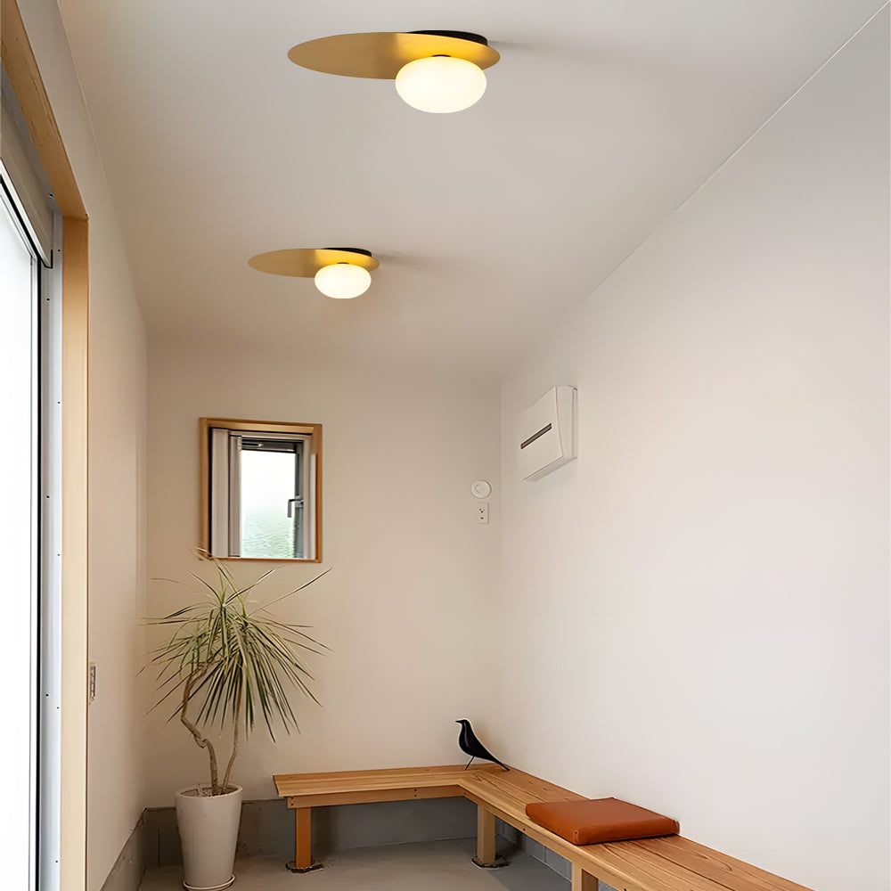 Modern Oval LED Flush Mount Ceiling Light with White Glass Shade for Bedroom and Study