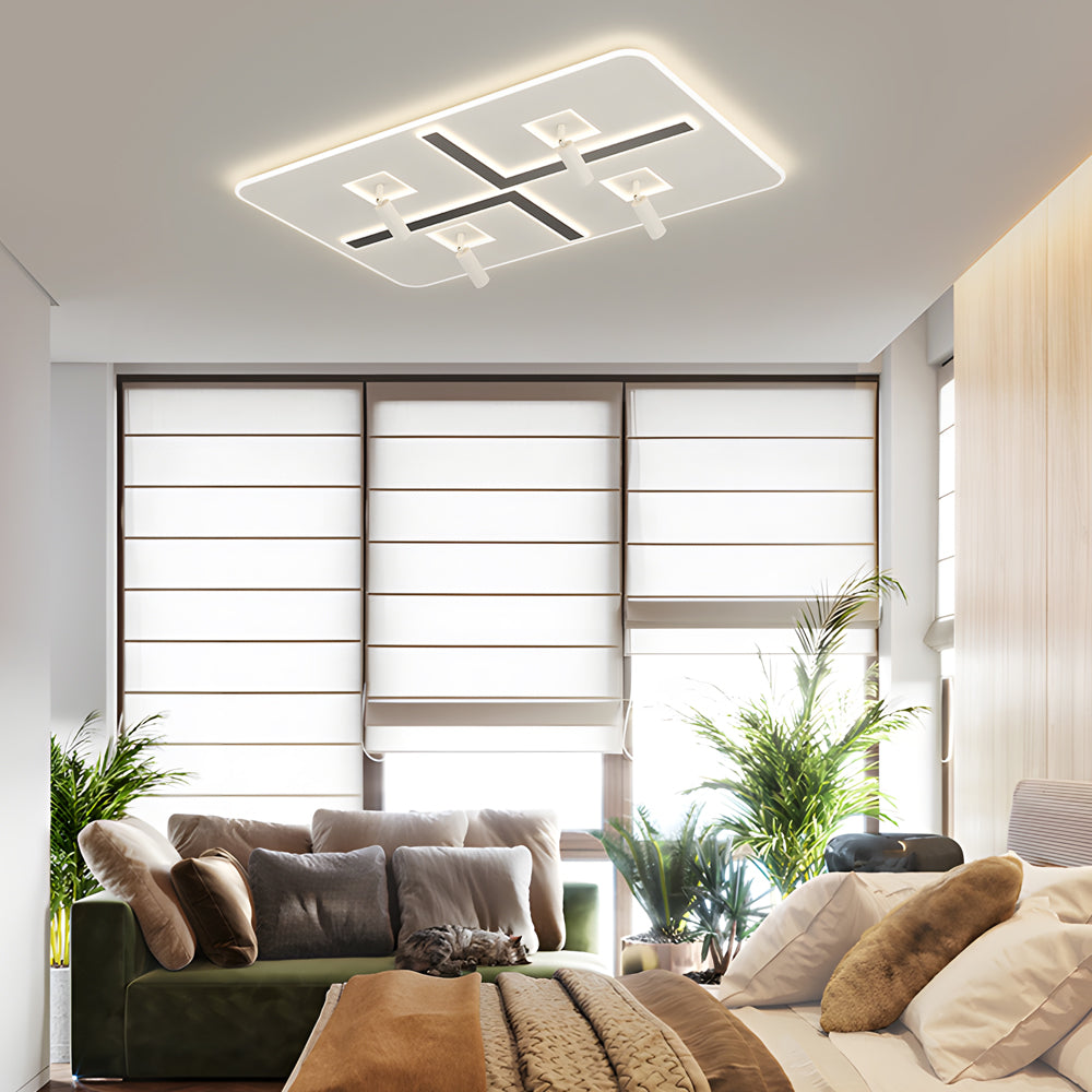 Nordic Ultra Thin Rectangular LED Ceiling Light with Four Flexible Spotlights and Color Temperature Control