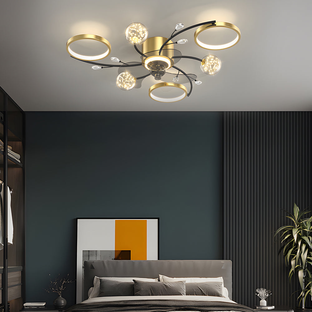 Modern Star Ball LED Ceiling Fan with Three Step Dimming Flush Mount Light Fixture