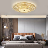 Luxury Round Crystal Flush Mount Ceiling Light with Three Color Temperature Glass Shade