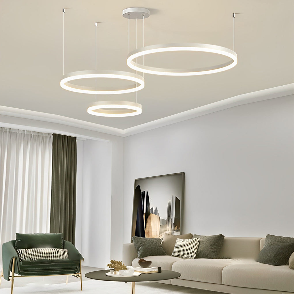 Modern White Circular Rings LED Chandelier with 3 Step Dimming and Adjustable Lighting