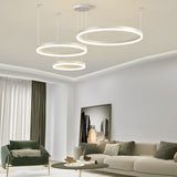 Modern White Circular Rings LED Chandelier with 3 Step Dimming and Adjustable Lighting