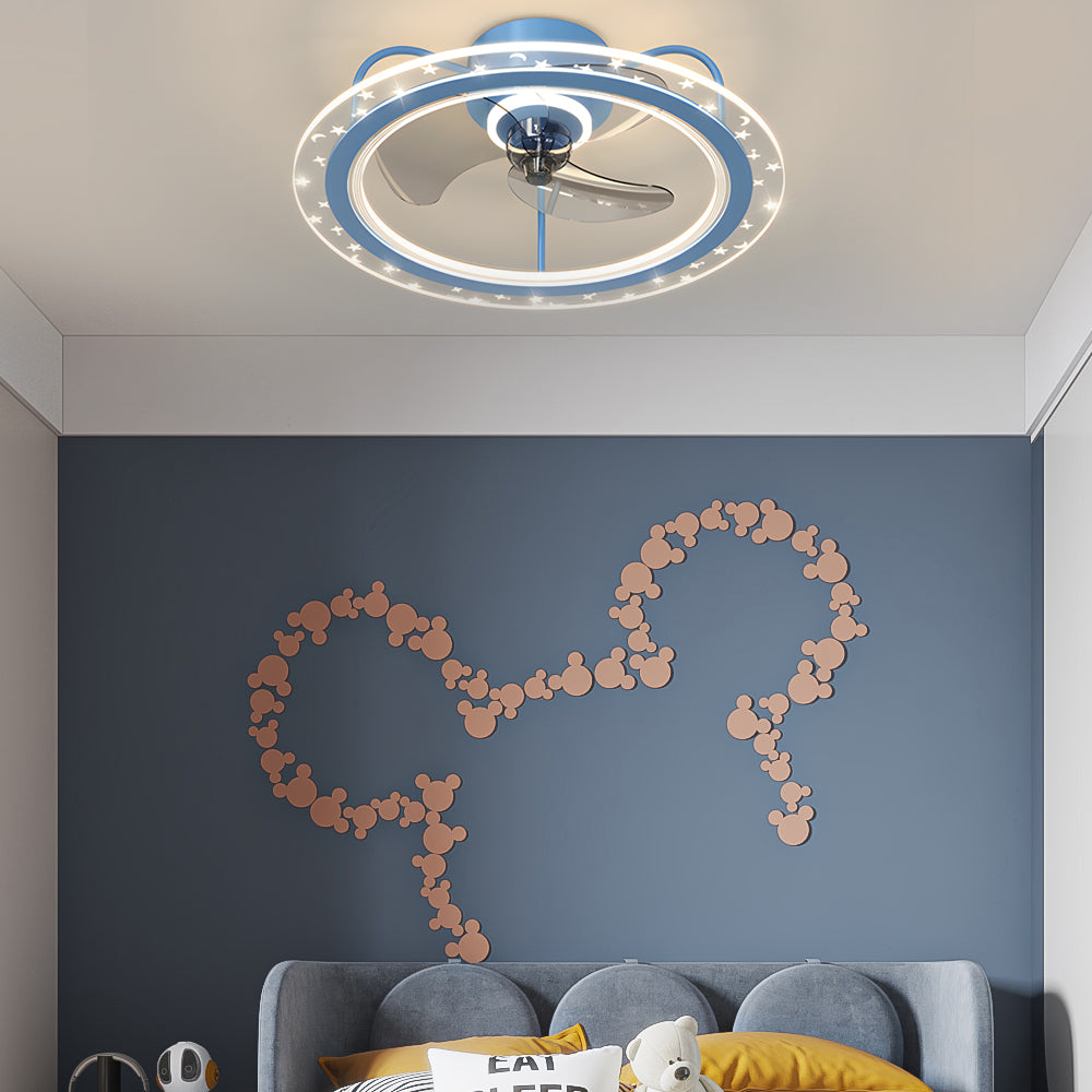 Modern Round Star Decor Bladeless Ceiling Fan with 3 Step Dimming Flush Mount Light Fixture