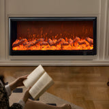Modern Black Recessed Electric Fireplace with Remote Control and Adjustable Flame Brightness