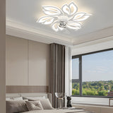 Modern Flower Design Low Profile Ceiling Fan with 3 Color Dimming LED Light for Bedroom and Living Room