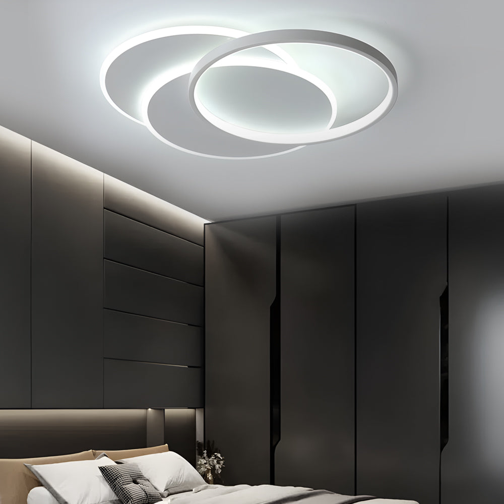 Modern Three Ring White Acrylic LED Flush Mount Ceiling Fixture for Bedroom and Kitchen