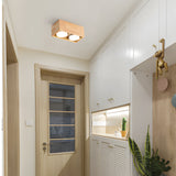 Modern Japanese Wood Cube LED Spotlight Flush Mount Ceiling Light for Aisle and Bedroom
