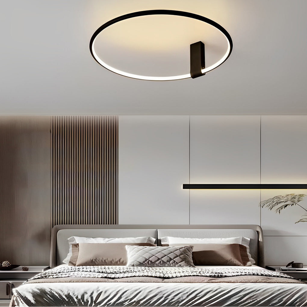 Modern Black Round Adjustable LED Ceiling Light with 3 Step Color Dimming for Bedroom