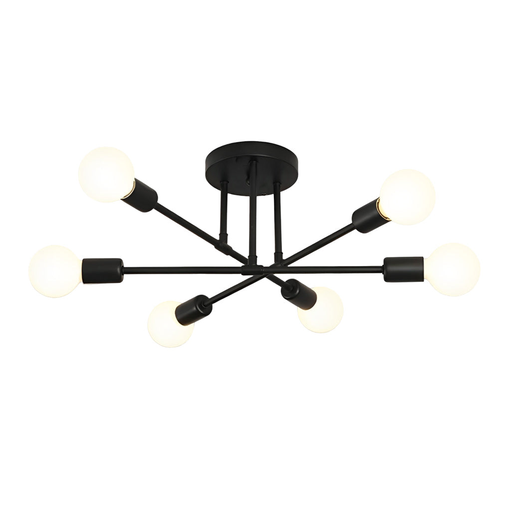 Modern 6 Light Sputnik Semi Flush Mount Ceiling Fixture with Rotatable Iron Arms 22 Inch