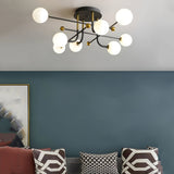Modern Sputnik Globe Semi Flush Mount Ceiling Light with Milky White Glass Shades