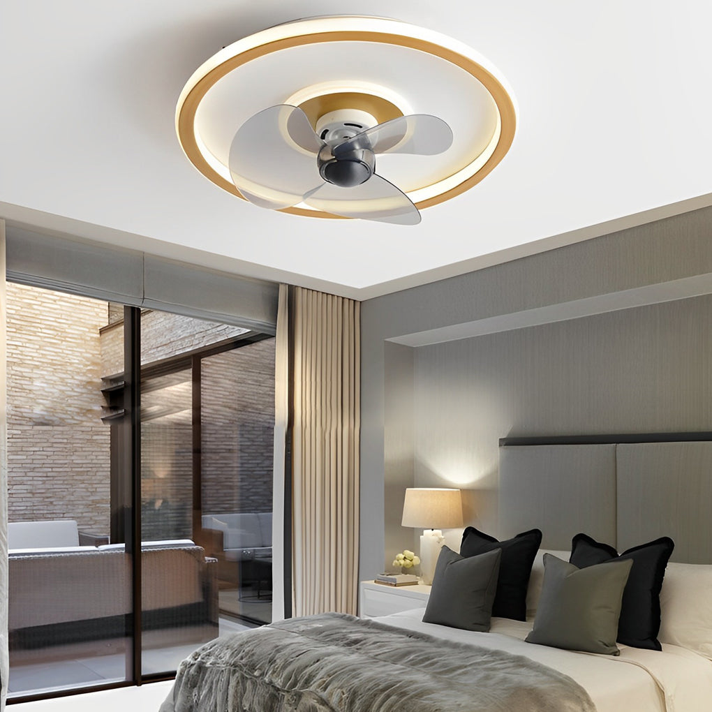 Modern Dimmable LED Ceiling Fan with 360 Degree Rotating Silent Motor and Low Profile Flush Mount Light