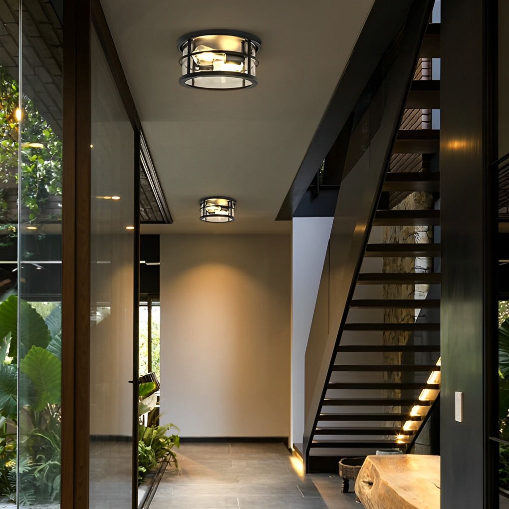 Modern Rustic Black Waterproof Outdoor Flush Mount Ceiling Light for Garden and Terrace