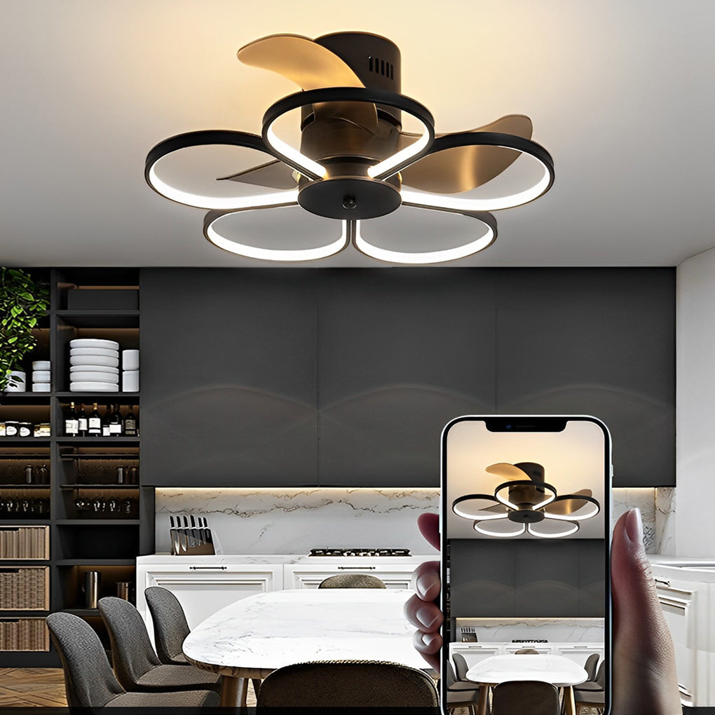 Flower Design Bladeless Ceiling Fan with Dimmable LED Light and Silent 6 Speed Motor