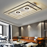 Modern Rectangular Bladeless Ceiling Fan with LED Light and Dual Internal Fans for Living Room
