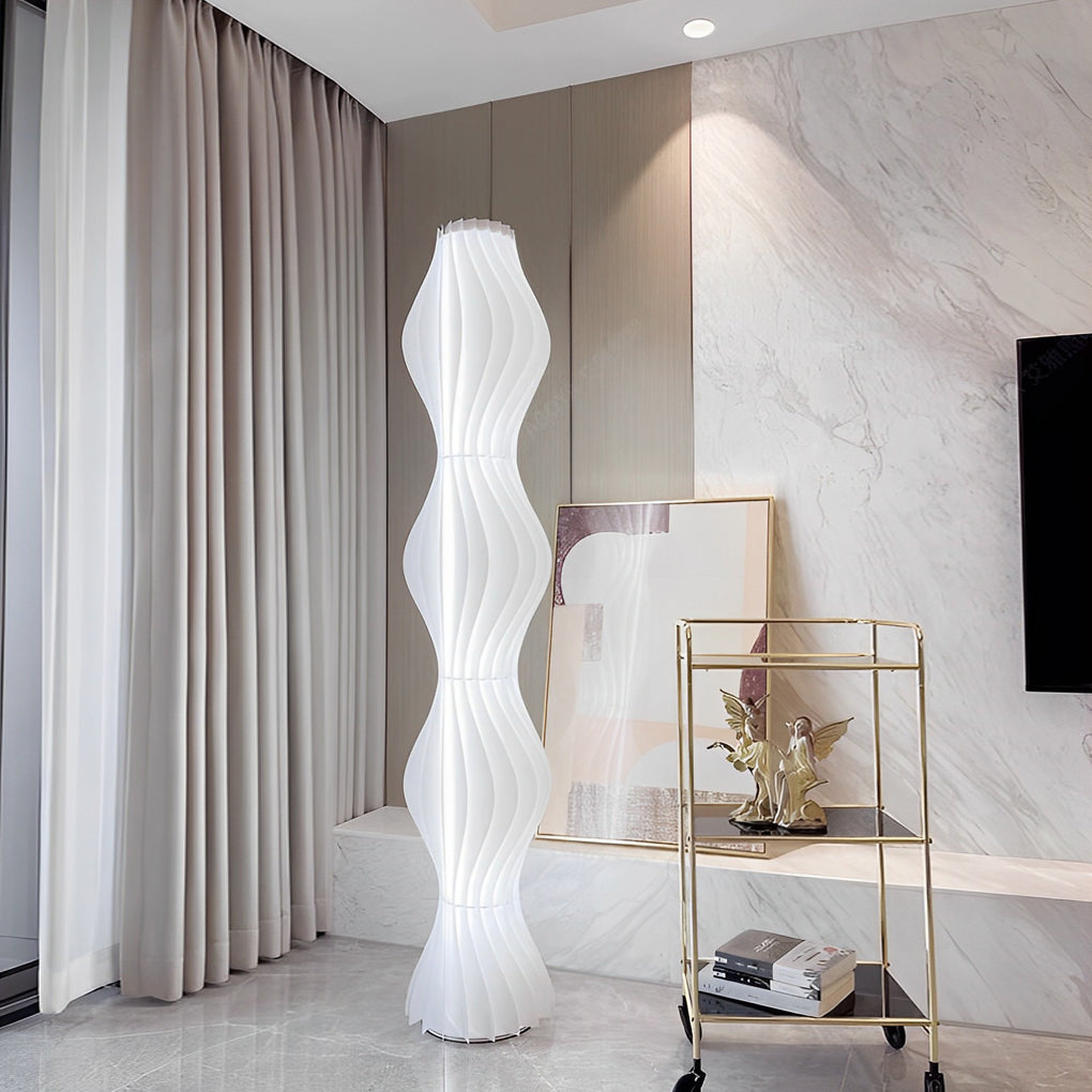Sculptural Wavy LED Floor Lamp with White Acrylic Shades and Foot Pedal Control