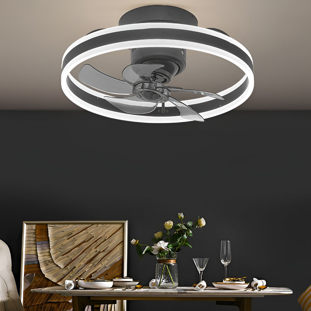 Modern Flush Mount Ceiling Fan with Stepless Dimming LED Light and 360 Degree Rotating Airflow