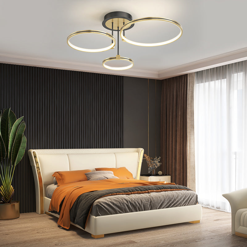 Modern Gold LED Ring Ceiling Light with Leather Accents and 3 Step Dimming