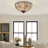 Antique Bronze Roman Style Crystal Bowl Flush Mount Ceiling Light for Elegant Home Decor