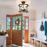 Industrial Metal Lantern Pendant Light Black Iron Cage Ceiling Fixture