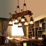 6 Light Antique Wood Lantern Chandelier Rustic Farmhouse Ceiling Pendant Light Fixture