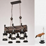 6 Light Antique Wood Lantern Chandelier Rustic Farmhouse Ceiling Pendant Light Fixture