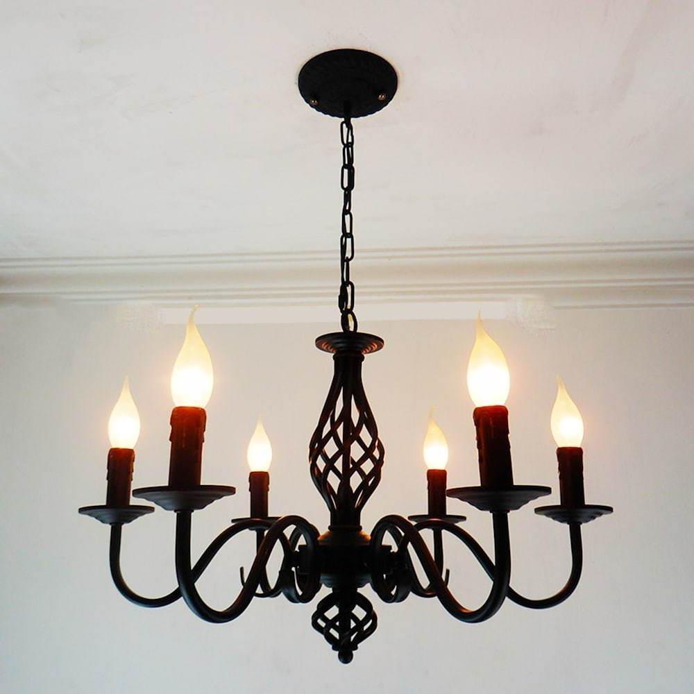 6 Light Modern Candle Style LED Chandelier Rustic Industrial Pendant Hanging Ceiling Lamp