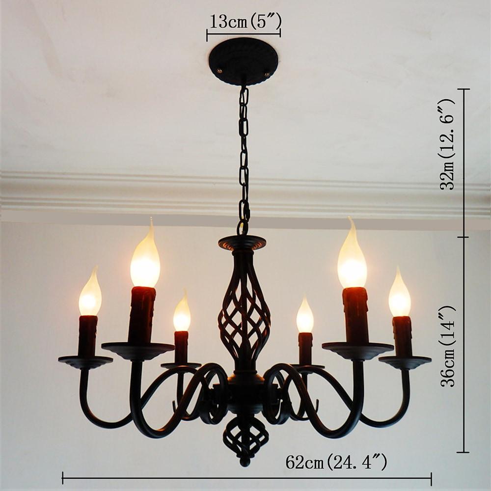 6 Light Modern Candle Style LED Chandelier Rustic Industrial Pendant Hanging Ceiling Lamp